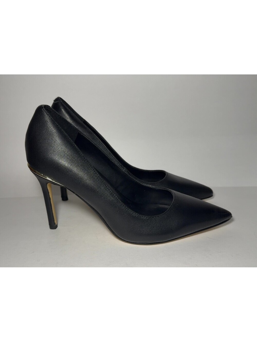 White House Black Market Black Stiletto Pumps Heels Gold Hardware Women's Size 8
